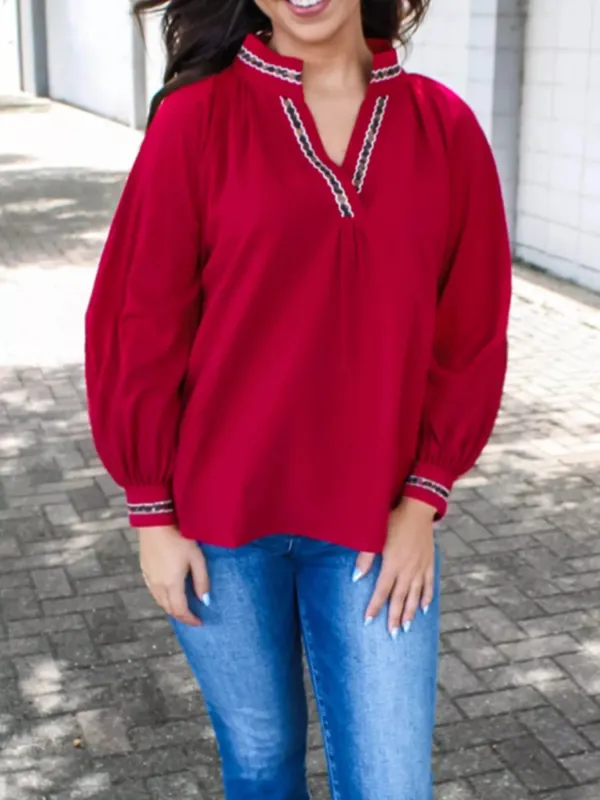 Leopard Notched Long Sleeve Blouse sold by Charming Charlie