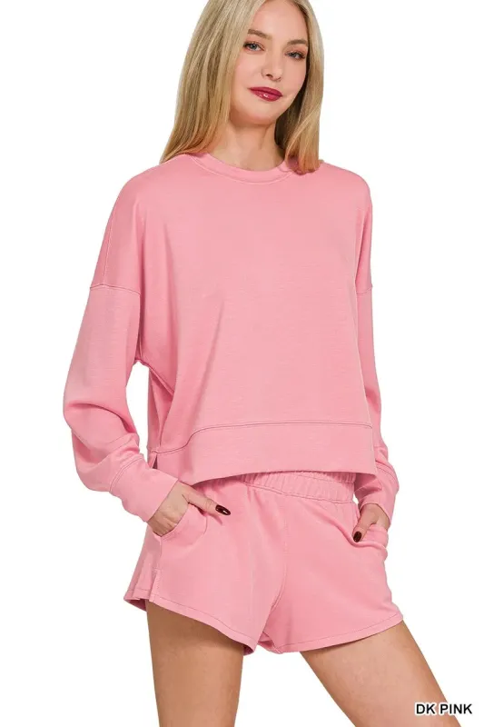 Zenana Scuba Long Sleeve Sweatshirts & Shorts Set made by Trendsi