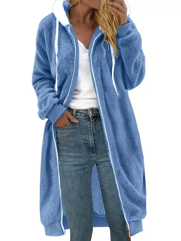 Cozy Fleece Hooded Longline Zip Up Outerwear sold by Charming Charlie