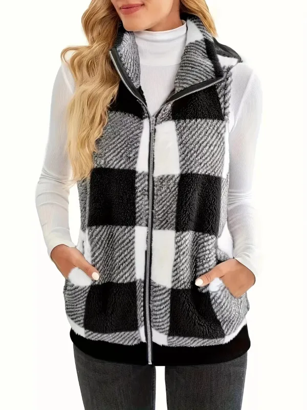 Plus Size Cozy Plaid Fleece Vest Coat sold by Charming Charlie