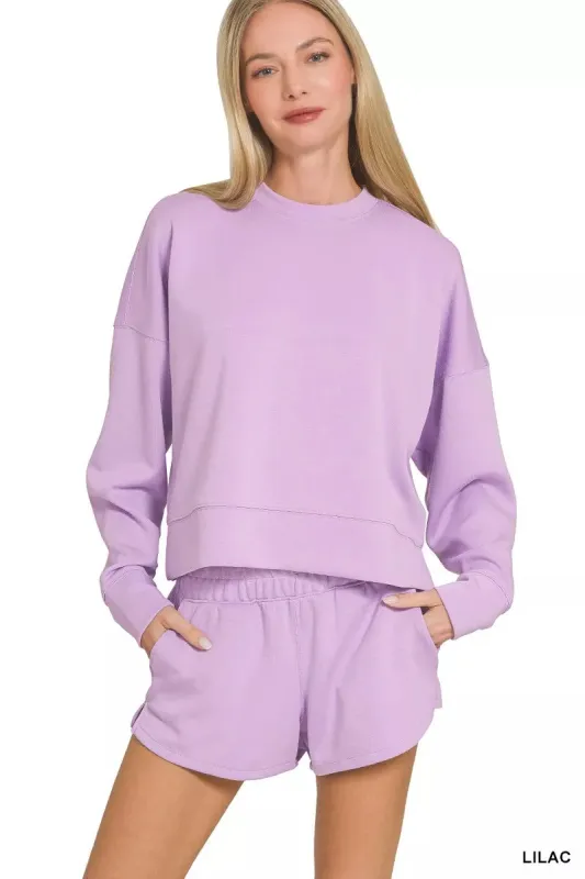Zenana Scuba Long Sleeve Sweatshirts & Shorts Set sold by Charming Charlie