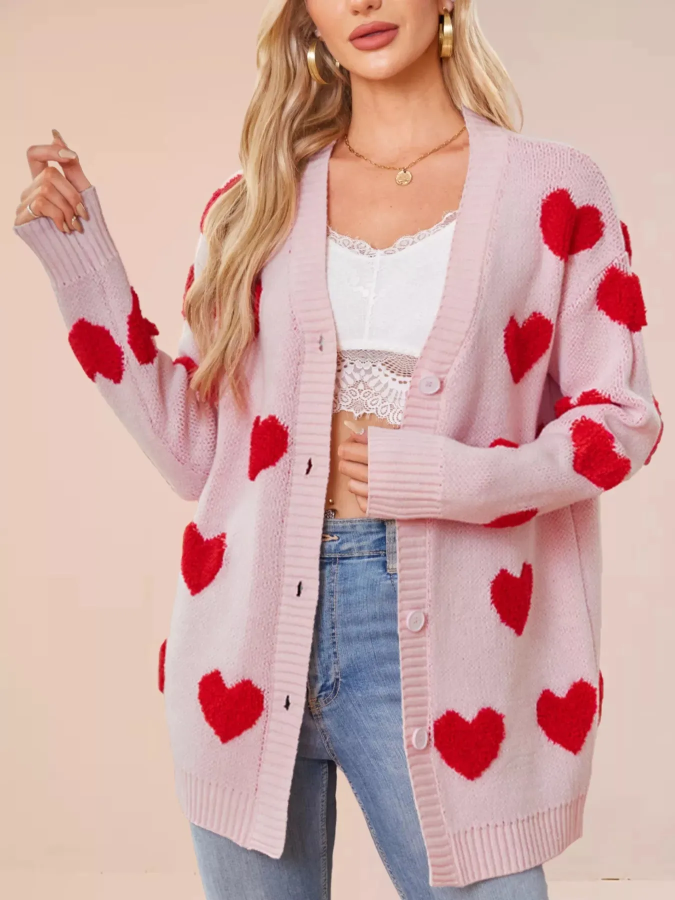 Heart Pattern Knit Button-Up Cardigan sold by Charming Charlie