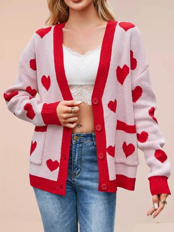 Heart Pattern Button-Up Knit Cardigan sold by Charming Charlie