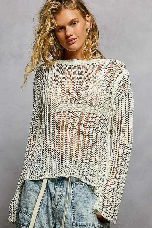 POL Openwork Round Neck Knit Cover Up sold by Charming Charlie