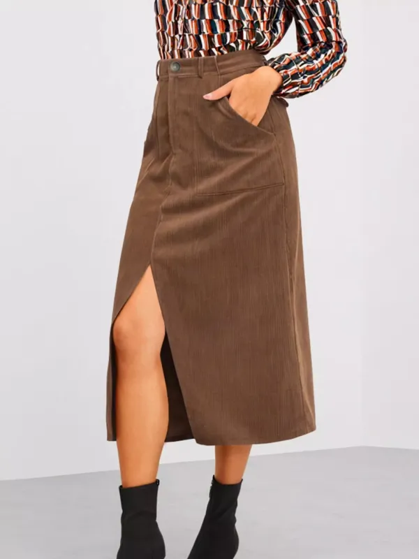 Front Slit Shift High Waist Midi Skirt sold by Charming Charlie