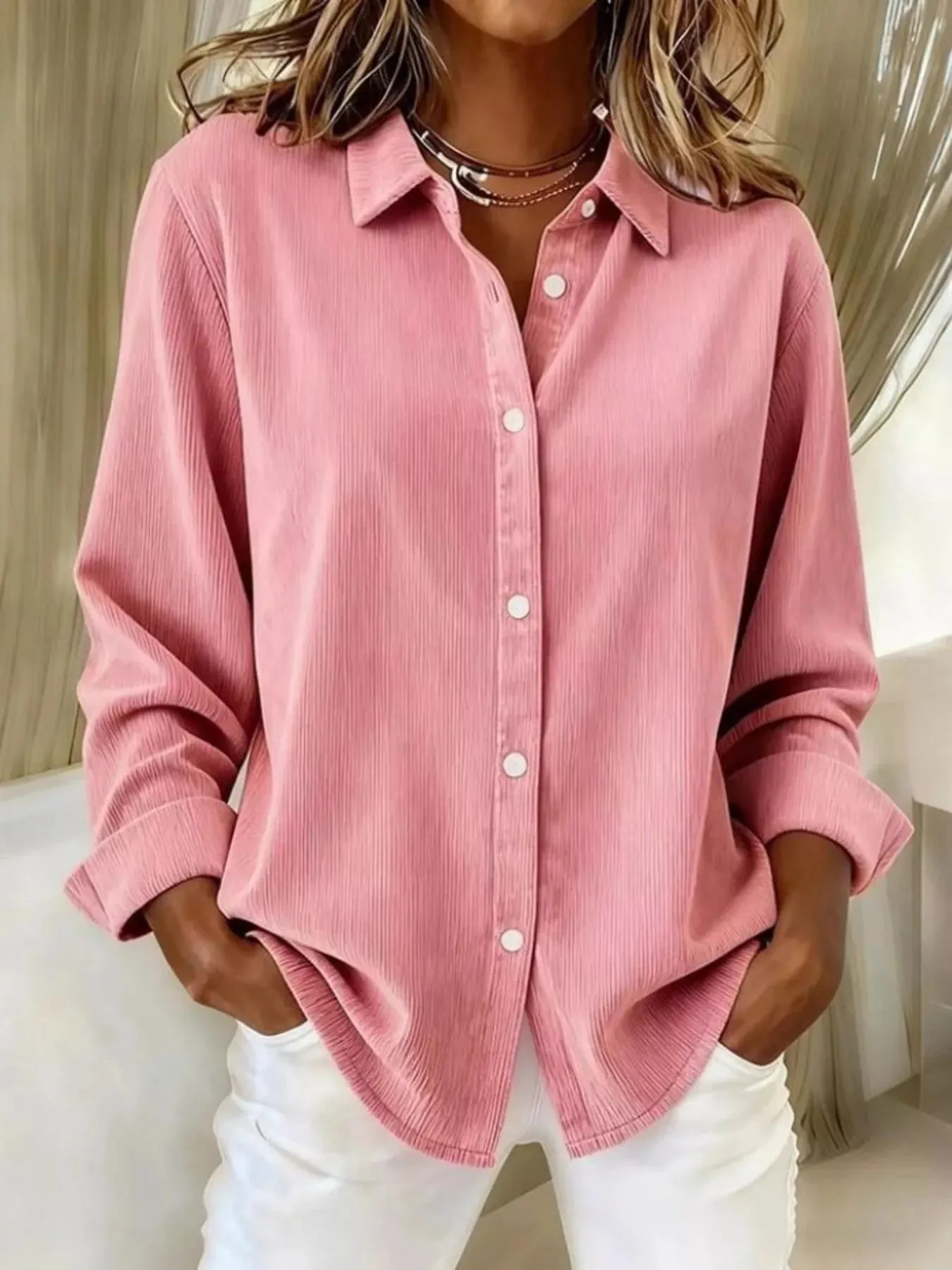 Full Size Corduroy Button-Down Shirt Plus Size sold by Charming Charlie product image thumbnail 4