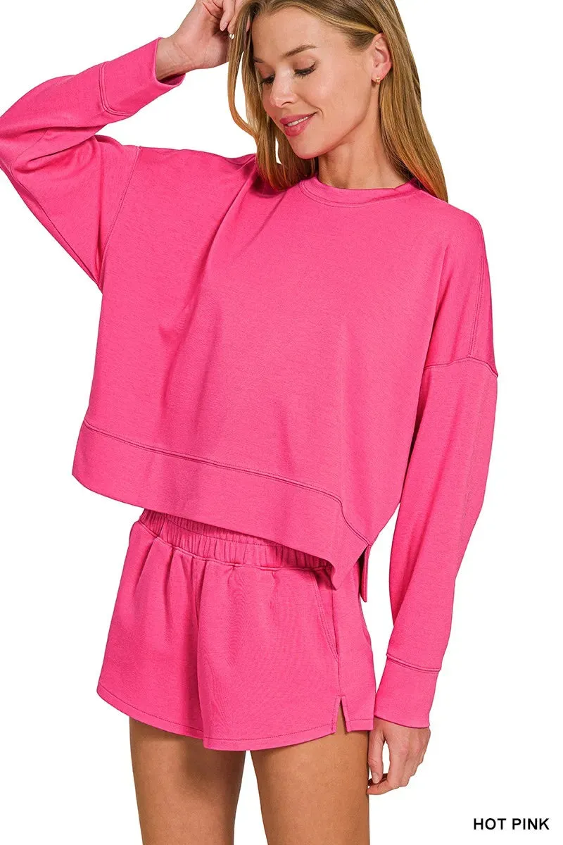 Zenana Scuba Long Sleeve Sweatshirts & Shorts Set sold by Charming Charlie product image thumbnail 3