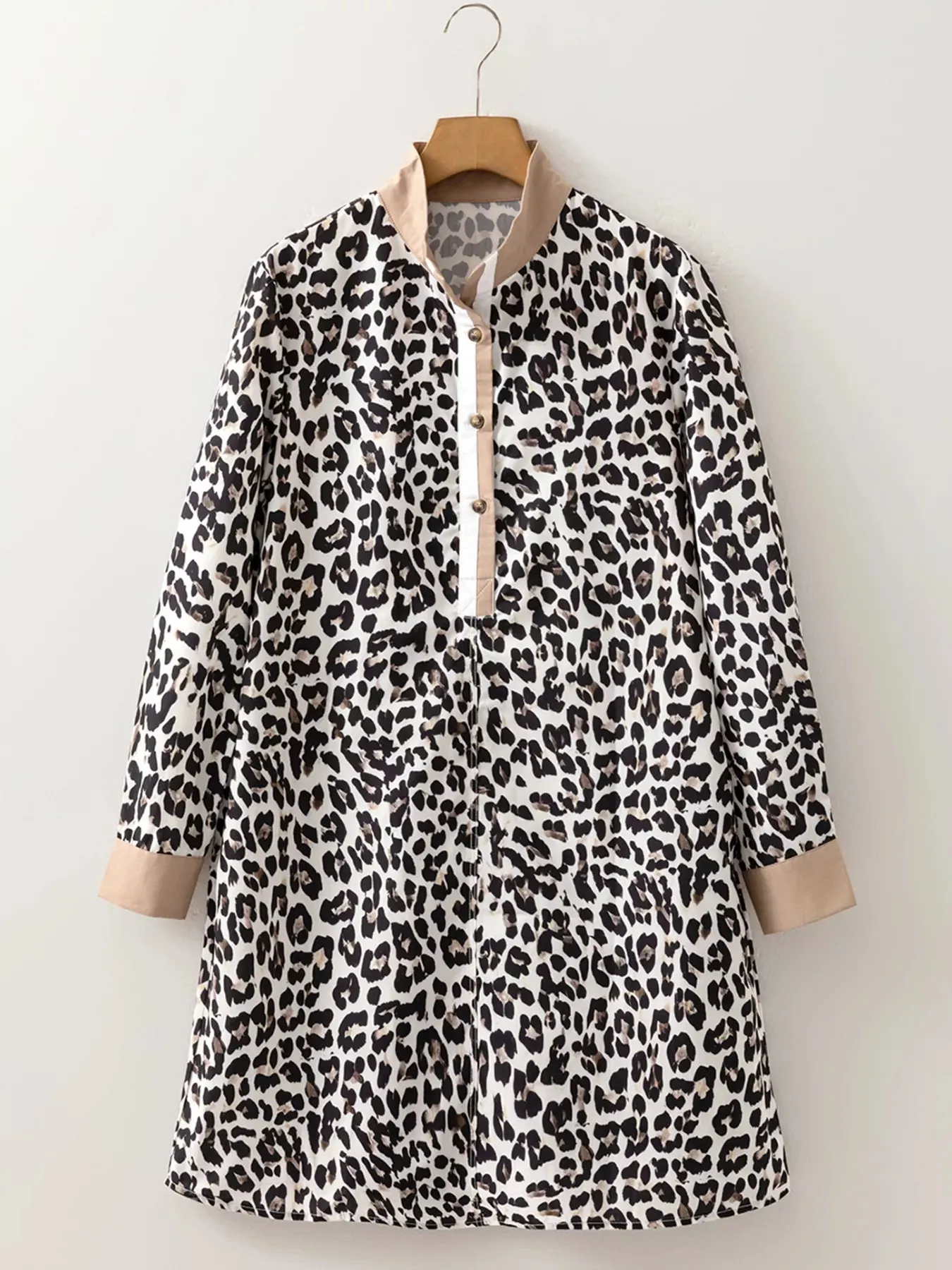 Striped Collar Leopard Print Long Sleeve Flared Dress sold by Charming Charlie product image thumbnail 5