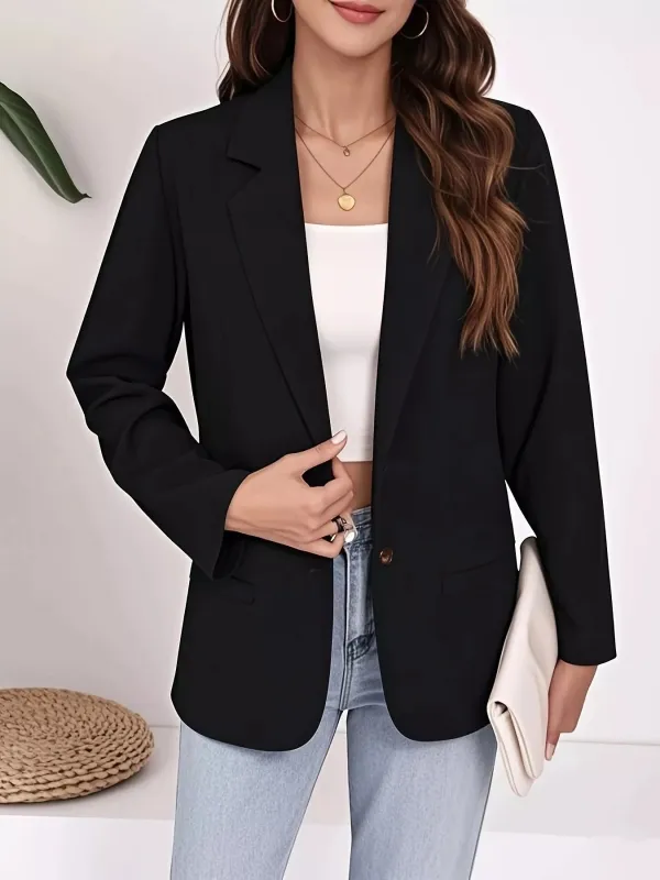 Plus Size Lapel Collar Single-Button Blazer sold by Charming Charlie