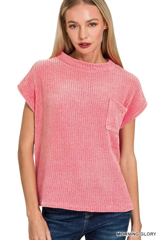 Zenana Chenille Waffle Short Sleeve Sweater sold by Charming Charlie