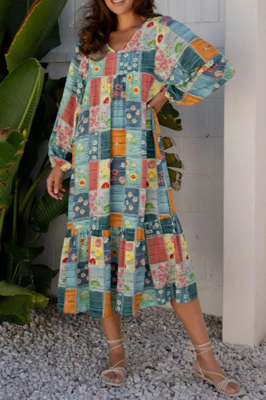 Floral Checkered V-Neck Dress sold by Charming Charlie