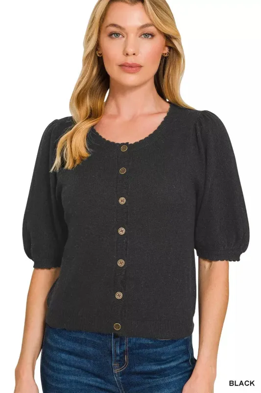 Zenana Puff Sleeve Wool Sweater Cardigan sold by Charming Charlie