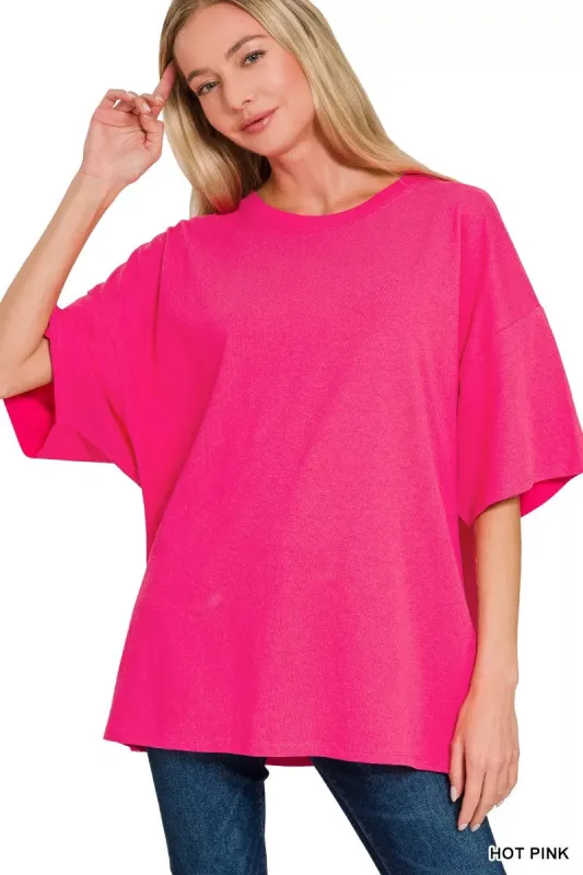 Zenana Cotton Short Sleeve Oversized Tunic Tee sold by Charming Charlie