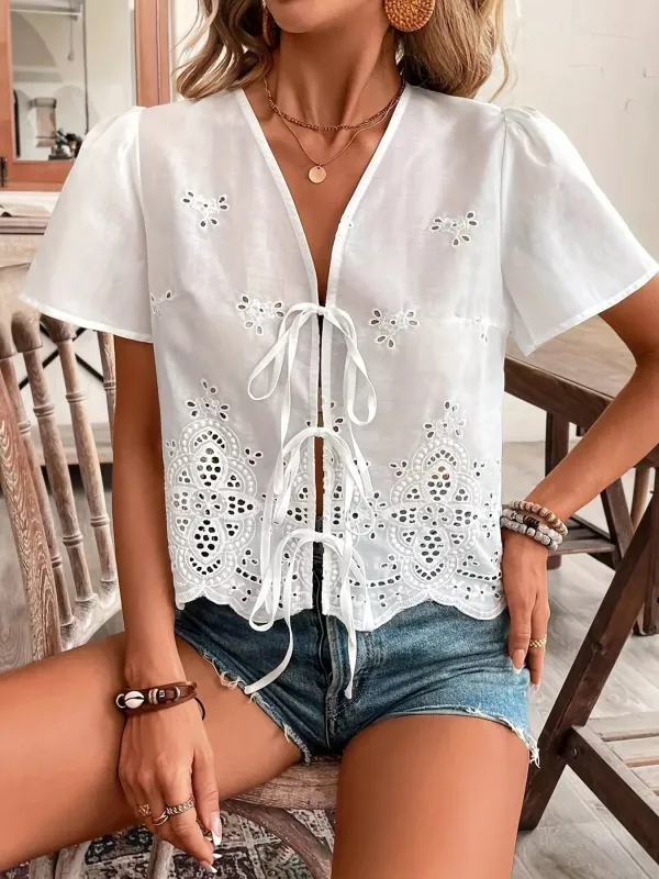 Tie Front Short Sleeve Shirt sold by Charming Charlie