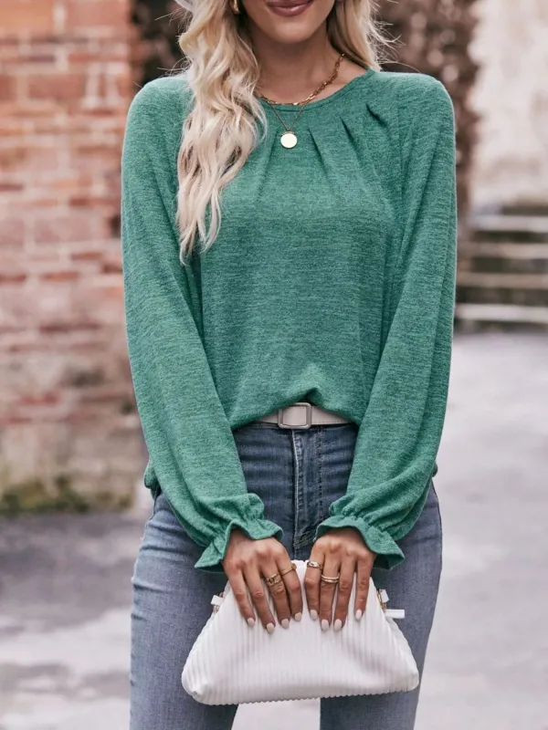 Ruffle Cuff Long Sleeve T-Shirt sold by Charming Charlie