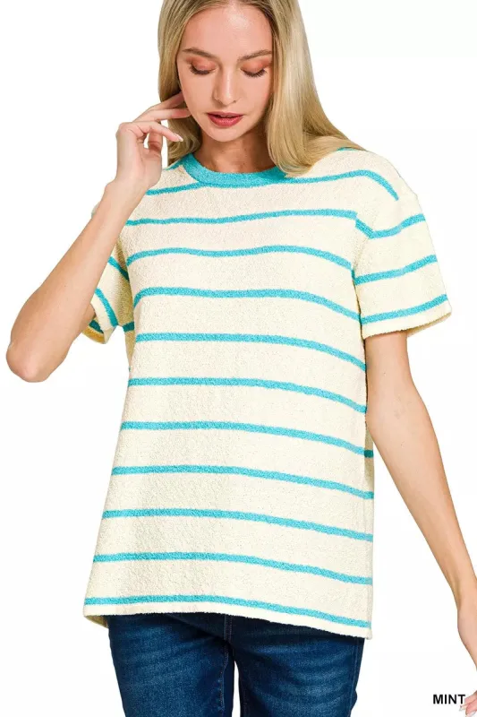 Zenana Textured Striped Crew Neck T-Shirt made by Trendsi