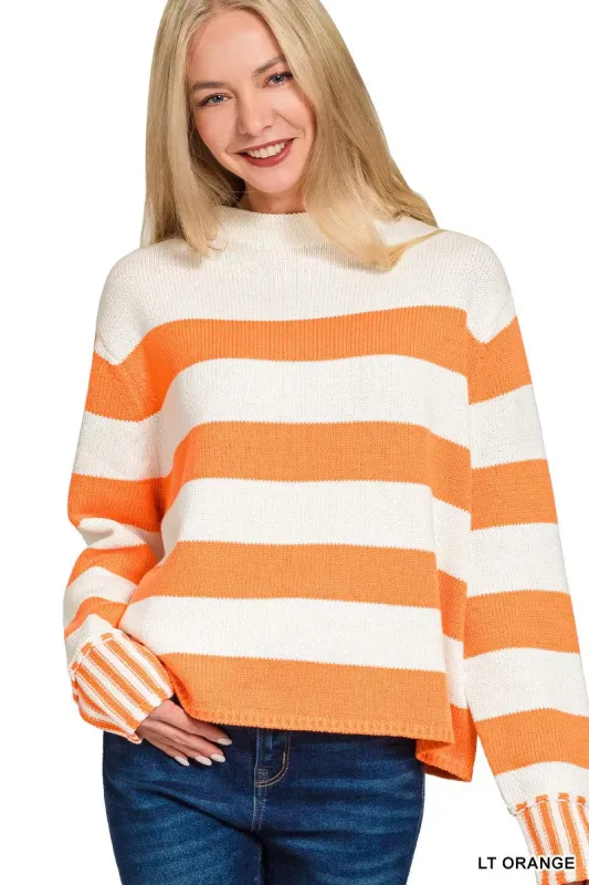 Zenana Ribbed Striped Mock Neck Sweater sold by Charming Charlie