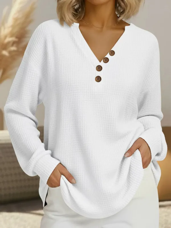 Full Size Casual Waffle Knit Long Sleeve T-Shirt Plus Size sold by Charming Charlie
