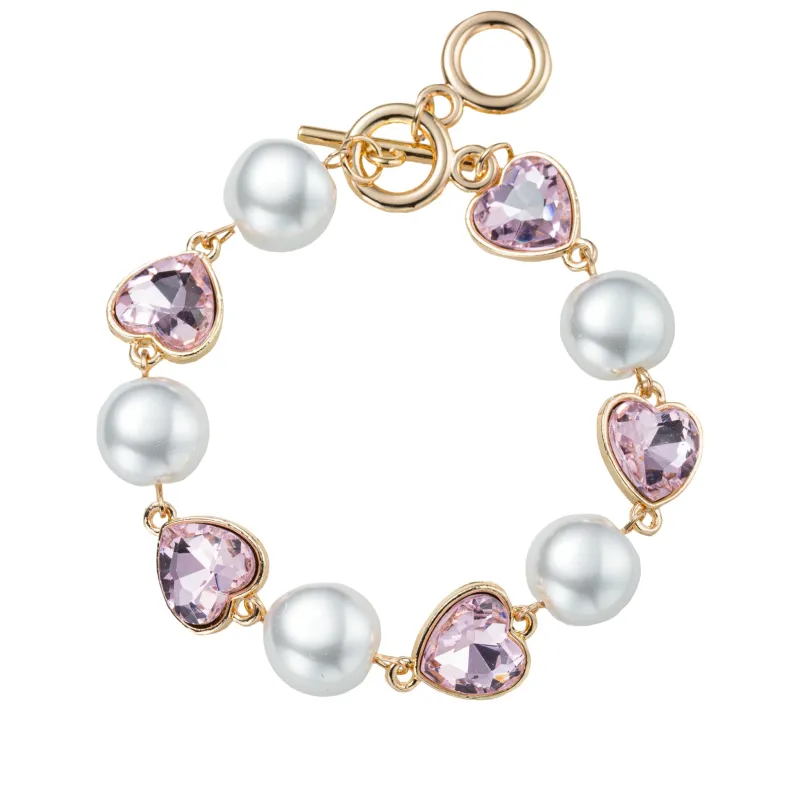 Pink, Pearl Heart Link Toggle Bracelet sold by Charming Charlie