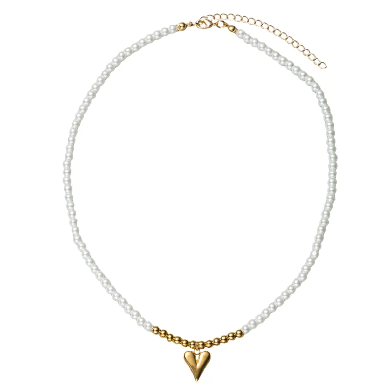 Pearl Beaded Necklace with Gold Heart sold by Charming Charlie