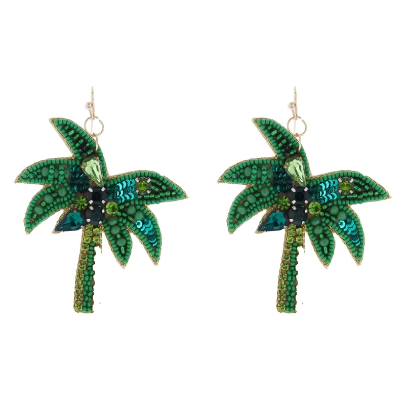 Green, Lime Beaded Palm Tree Earring made by Charming Charlie