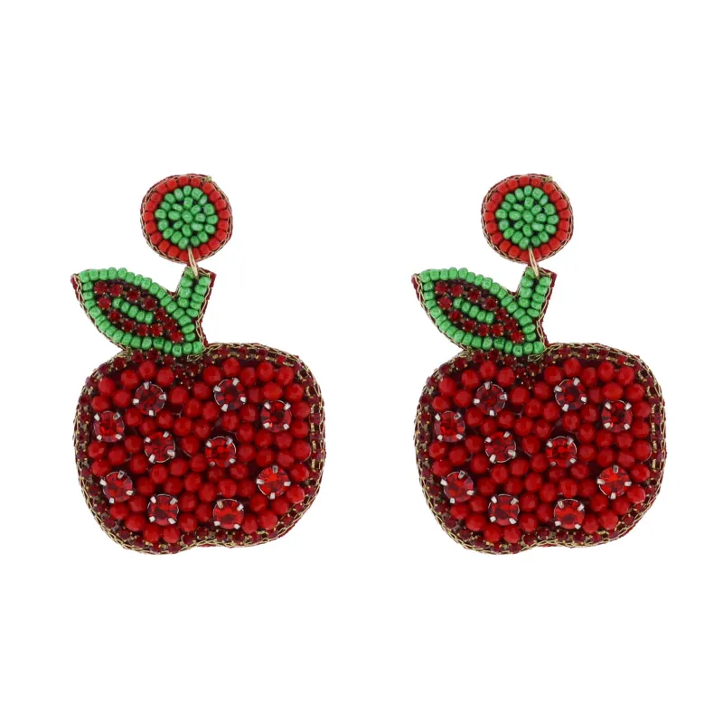 Red, Green Beaded Apple Earring sold by Charming Charlie