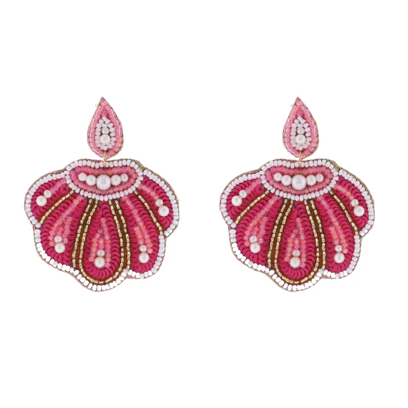Pink, White, Gold Beaded Shell Earring sold by Charming Charlie