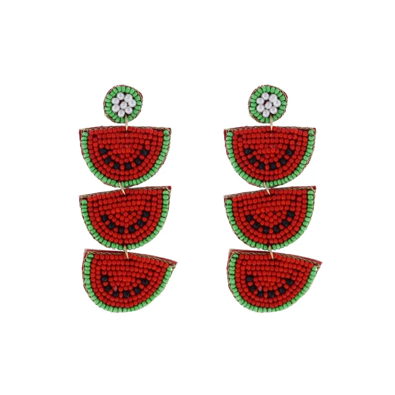 Red, Green Beaded 3 Tier Watermelon Earring sold by Charming Charlie
