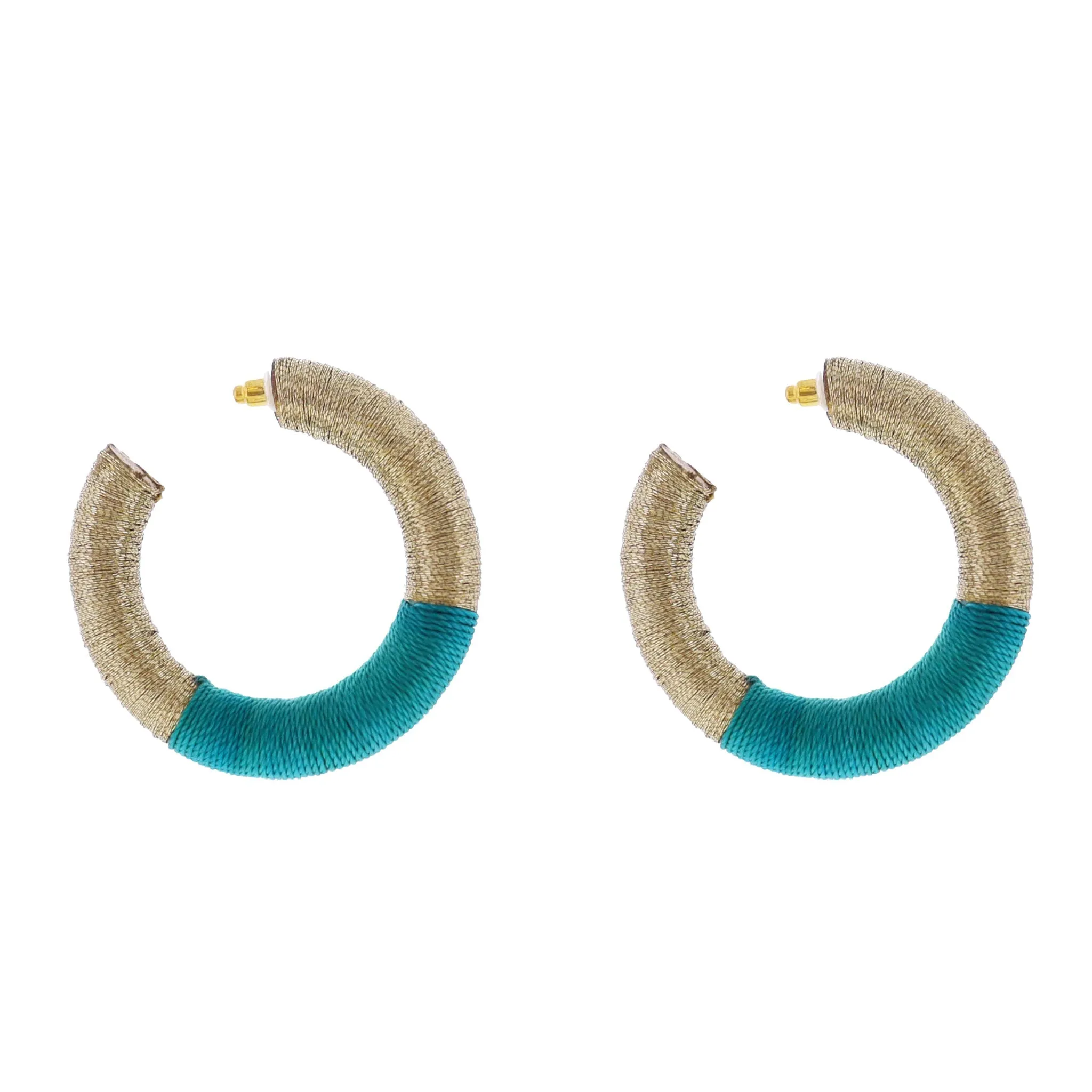 Gold, Teal Thread Hoop Earring sold by Charming Charlie