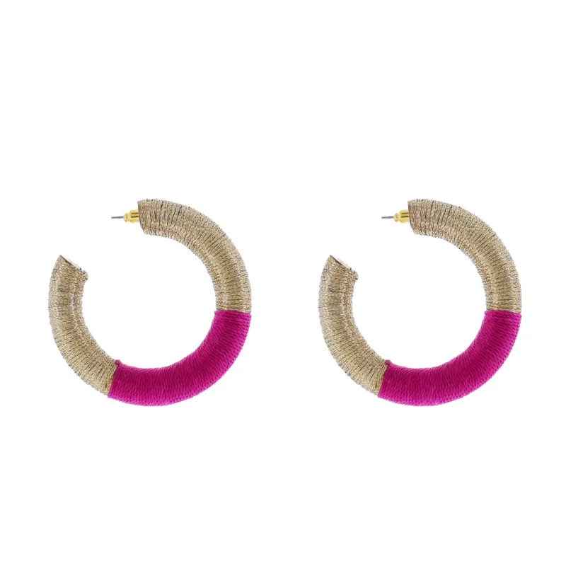 Gold, Hot Pink Thread Hoop Earring sold by Charming Charlie