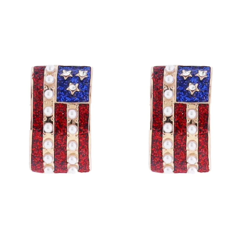 Red, Pearl, Blue Enamel American Flag Earring sold by Charming Charlie