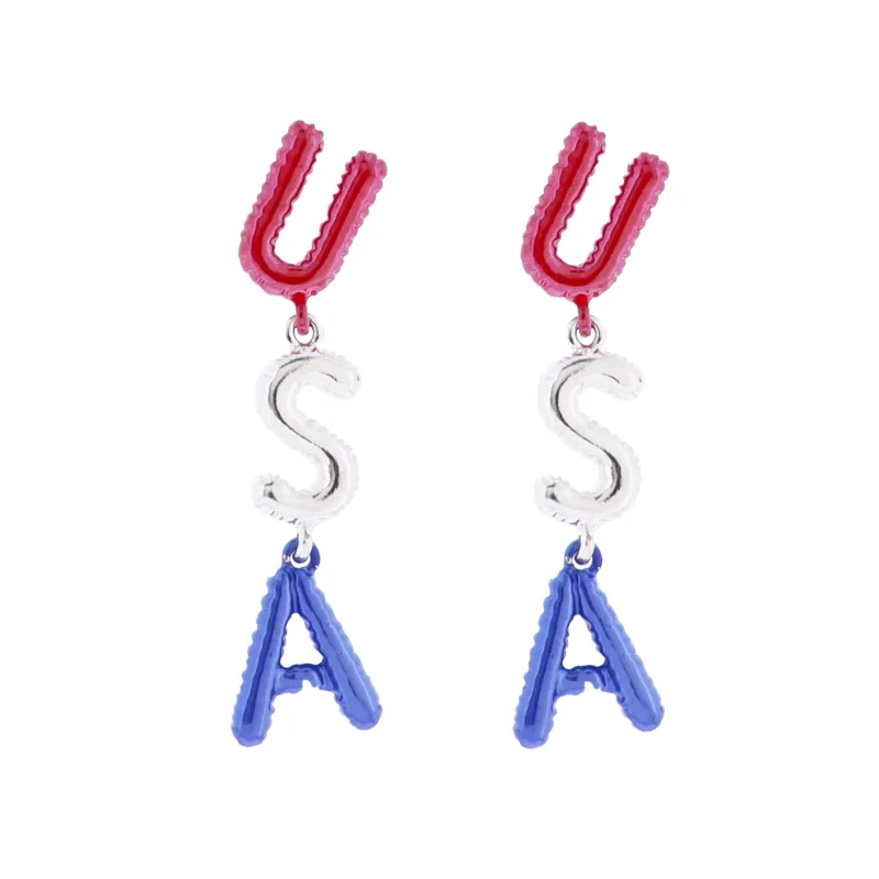 Red, Silver, Blue Balloon "USA" Earring sold by Charming Charlie