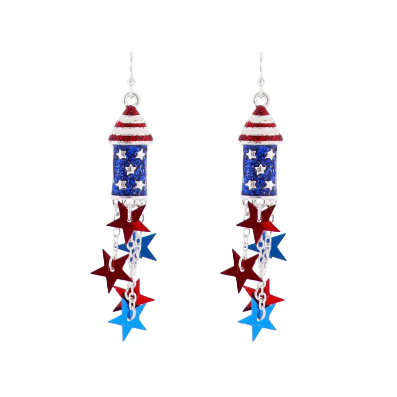 Red, White, Blue, Silver Enamel Firework Earring with Metallic Star Dangles sold by Charming Charlie