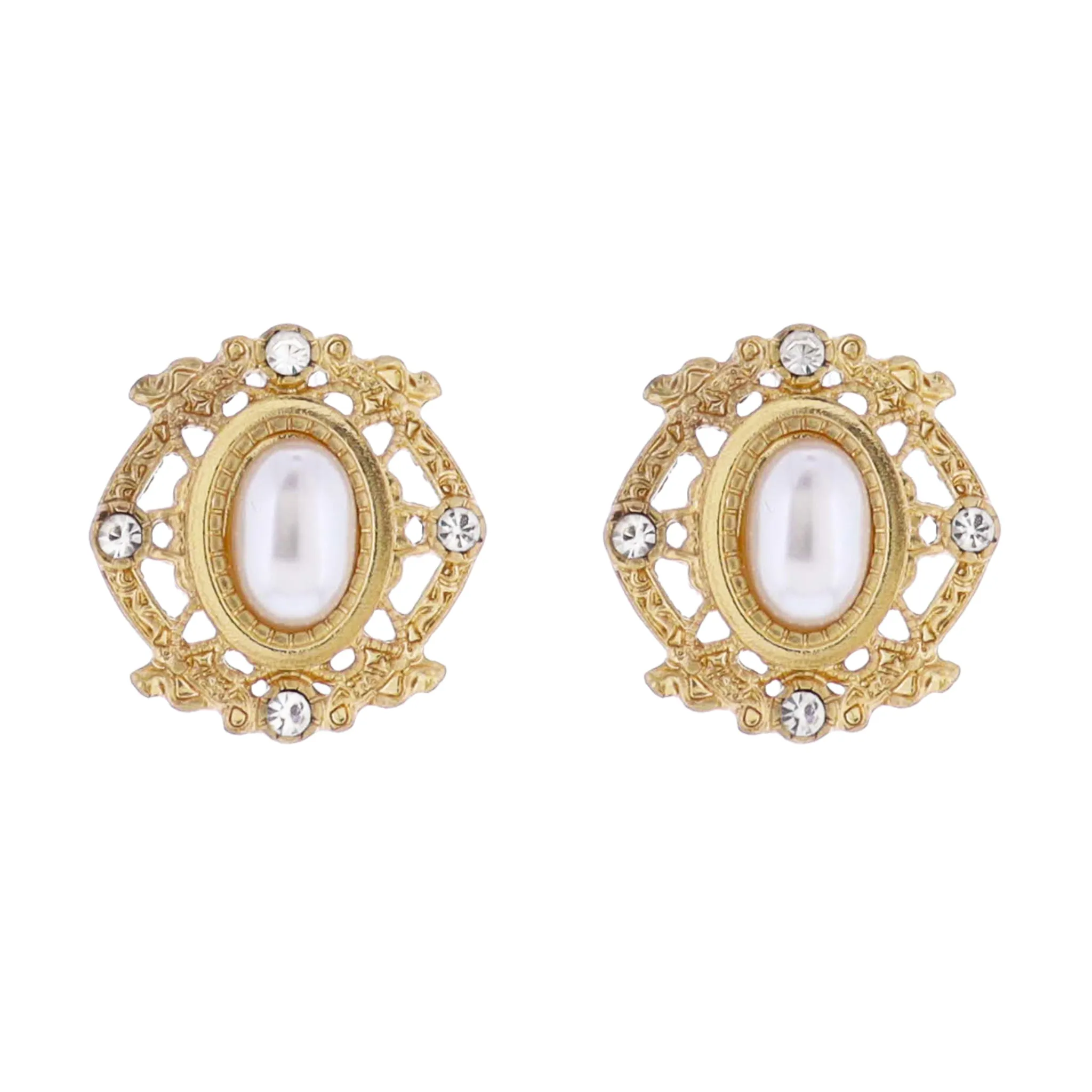 Ornate Stud Earring with Pearl Oval Center sold by Charming Charlie