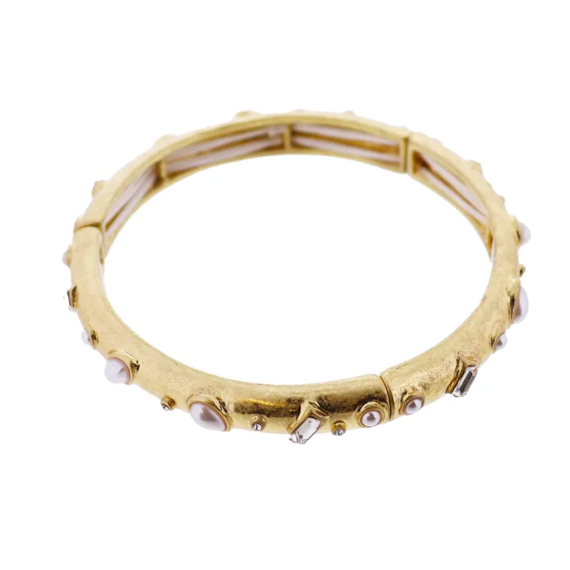 Gold Pearl, Crystal Artisan Stretch Bangle Bracelet sold by Charming Charlie
