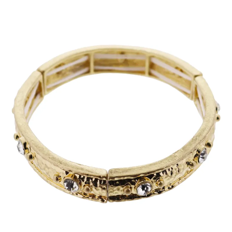 Gold Hammered with Crystal Accent Artisan Stretch Bangle Bracelet made by Charming Charlie