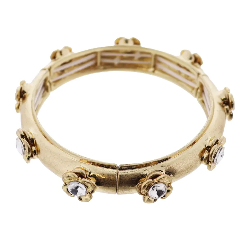 Gold Flower with Crystal Center Artisan Stretch Bangle Bracelet sold by Charming Charlie