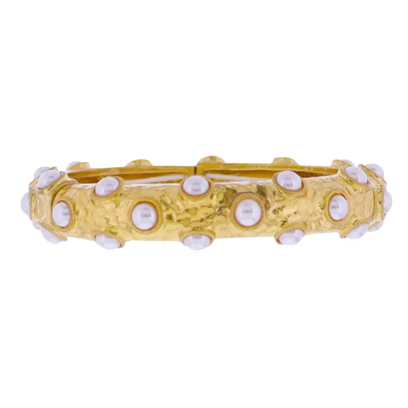 Gold Pearl Inlay Artisan Stretch Bangle Bracelet made by Charming Charlie