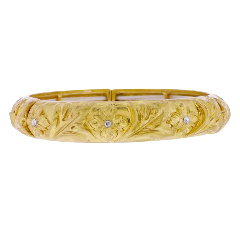 Gold Flower, Leaf Artisan Stretch Bangle Bracelet made by Charming Charlie