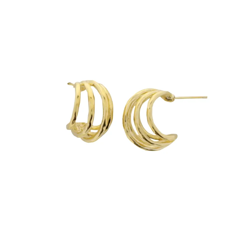 18K Gold Plated Gold Multi Line Open Huggie Earrings sold by Charming Charlie