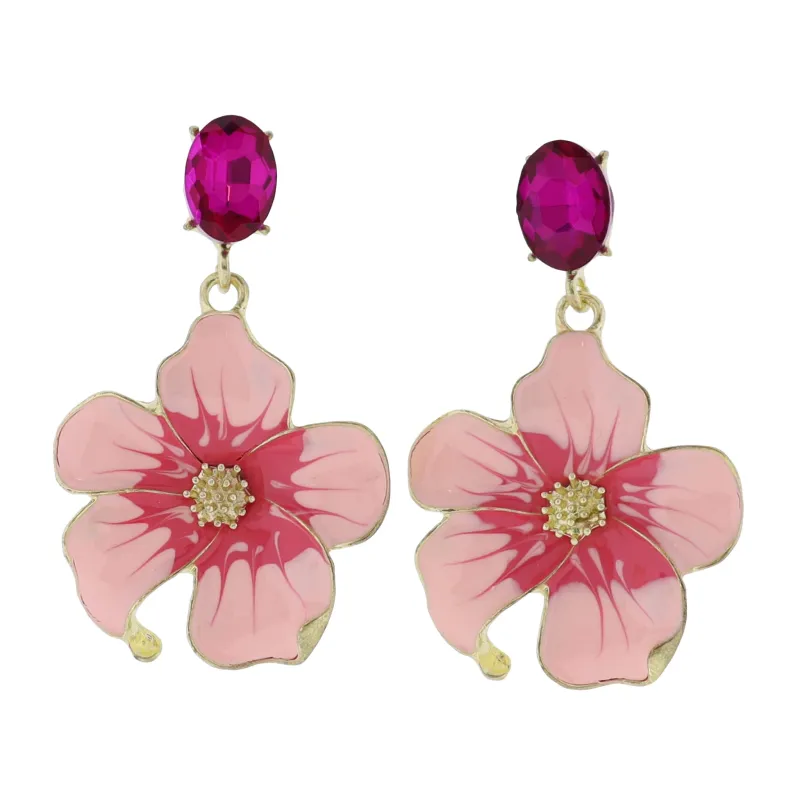 Pink Enamel Medium Flower Earring with Fuschia Crystal Post sold by Charming Charlie