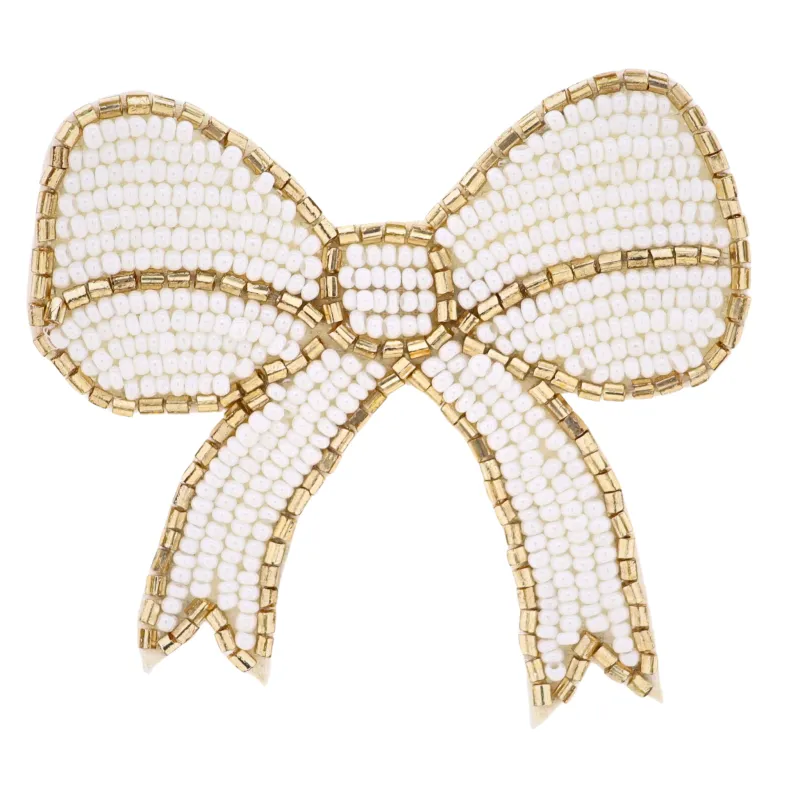 Bow White & Gold Beaded Brooch sold by Charming Charlie