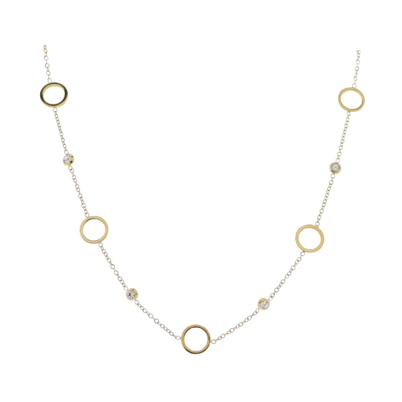 18K Gold Plated O-Shaped Chain Necklace with Clear Crystals & Gold Circles sold by Charming Charlie