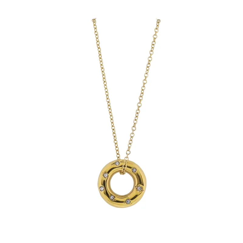 18K Gold Plated O-Shaped Chain Necklace with Clear Crystals in Open Circle sold by Charming Charlie