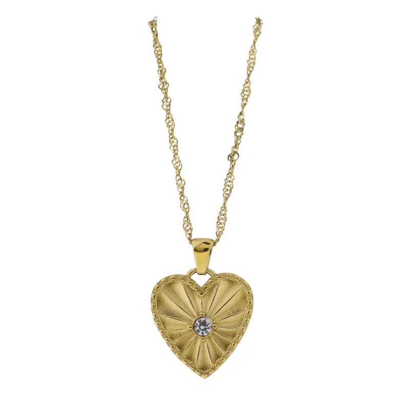 18K Gold Plated Twist Rope Chain Necklace with Gold Heart with Center Crystal sold by Charming Charlie