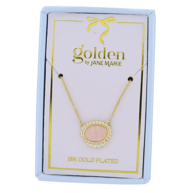 18K Gold Plated Chain Necklace with Pale Pink Oval with Crystal Accents sold by Charming Charlie