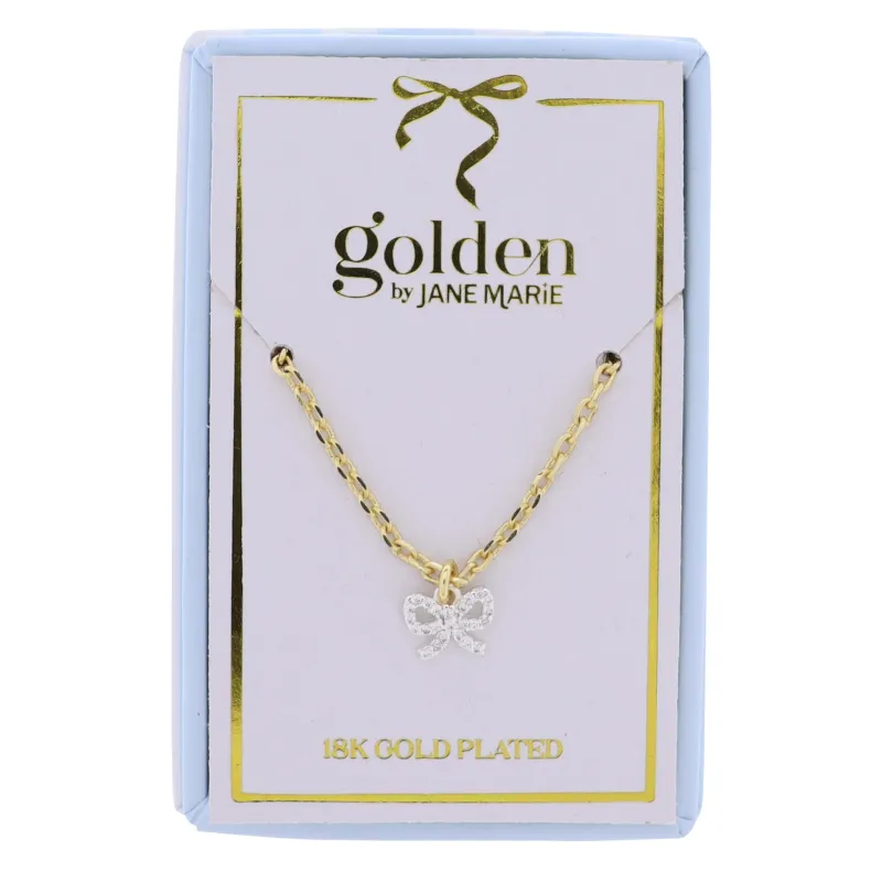 18K Gold Plated Chain Necklace with Clear Crystal Bow sold by Charming Charlie