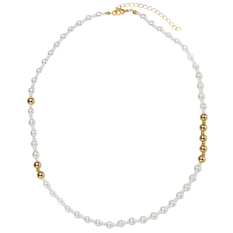 18K Gold Plated Gold,Pearl 4mm, 8mm Beaded Necklace sold by Charming Charlie