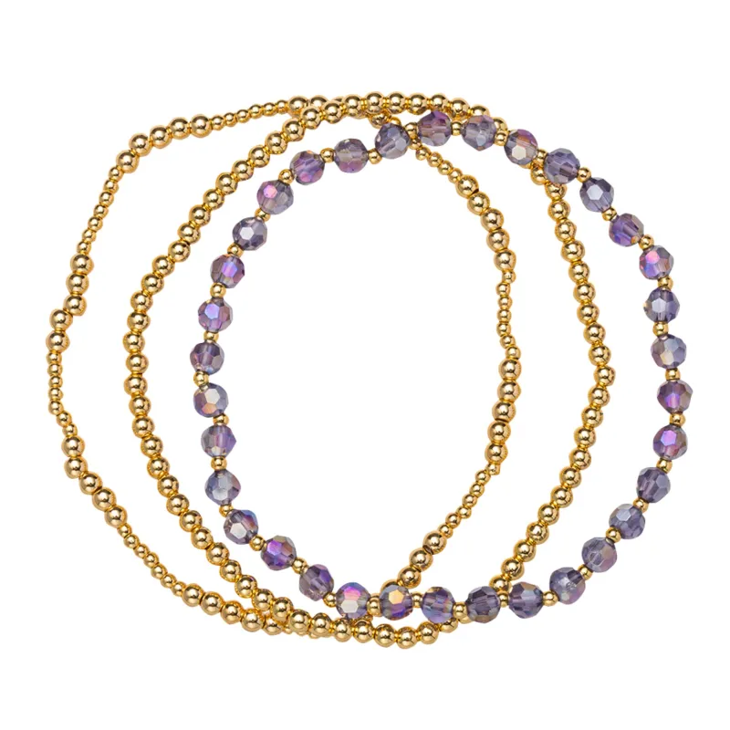 18K Gold Plated Set of 3, October Tourmaline Beaded Stretch Bracelet sold by Charming Charlie