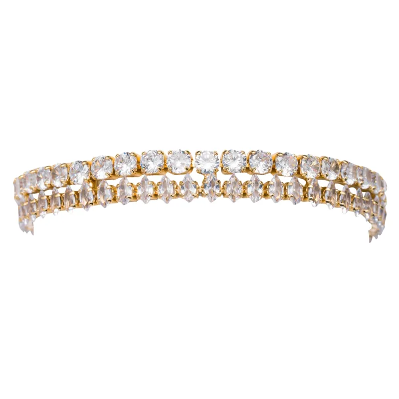 Gold Crystal Two Row, Square & Diamond Bracelet sold by Charming Charlie